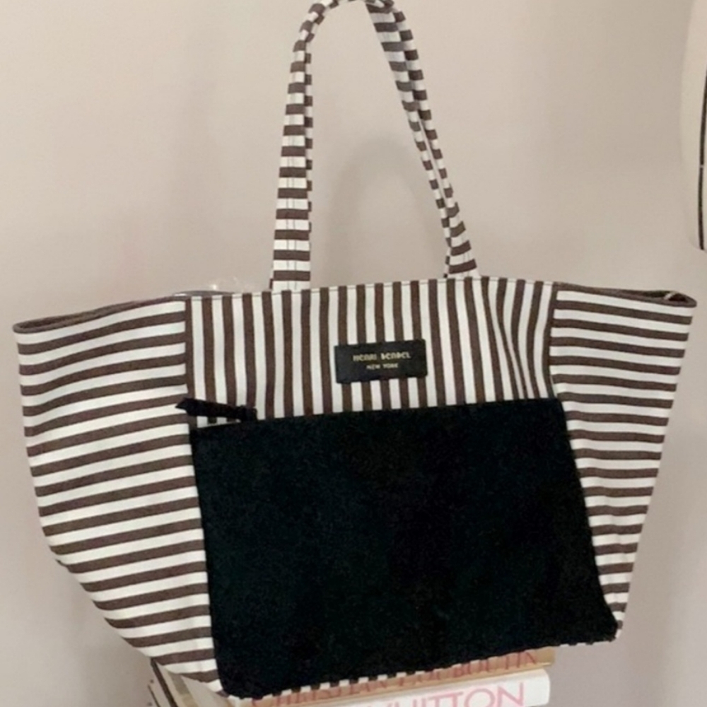 Henri Bendel Striped Canvas X Large Tote Handbag Bag Beach Diaper